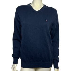 Tommy Hilfiger Navy V-Neck Sweater Size M Cotton Pullover